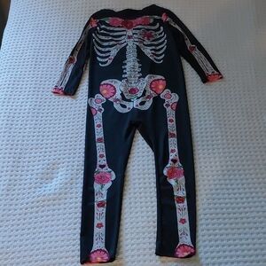 Skeleton Print Black Jumpsuit with Pink Accents